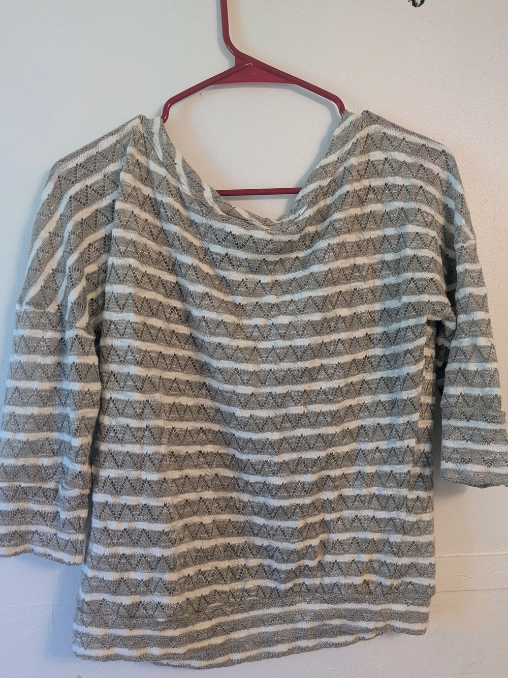Daytrip Gray and White Striped Lace Knit Boatneck Top